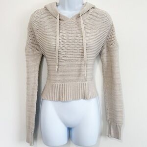LUCKY BRAND Textured Hoodie in Straw Heat Knit Beige Small